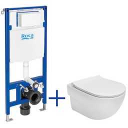 Roca Meridian Compacto miska WC wisząca Rimless z deską wolnoopadającą slim i stelaż podtynkowy Duplo One A893104530