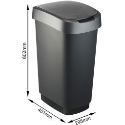 Rotho Twist pojemnik na odpady 50 l Swing czarny/srebrny 1754508850