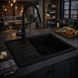 Ruvetti Axel 120 zlewozmywak granitowy 65x50 cm full black 3001AX_FB120_W