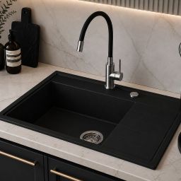 Ruvetti Axel 160 K zlewozmywak granitowy 79x50 cm czarny 3001AXK_BC160K_W