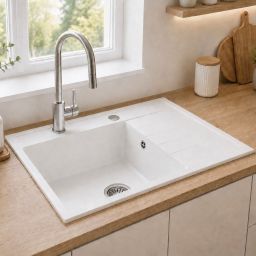 Ruvetti Axel 160 K zlewozmywak granitowy 79x50 cm biały 3001AXK_WH160K_W