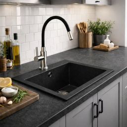 Ruvetti Ditto 50 zlewozmywak granitowy 49x45 cm czarny 3001D_BC50_W