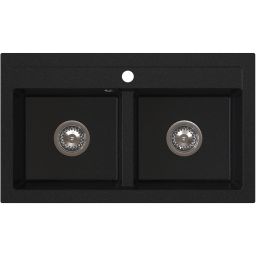 Ruvetti Doblo zlewozmywak granitowy 75,6x44,7 cm czarny 3001DO_BC_W