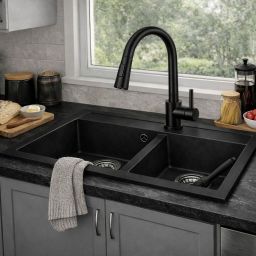 Ruvetti Doblo zlewozmywak granitowy 75,6x44,7 cm czarny 3001DO_BC_W
