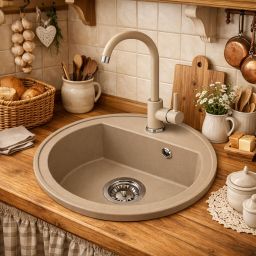 Ruvetti Ditto Ring zlewozmywak granitowy 51x51 cm beżowy 3001DR_BE_W