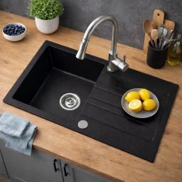 Ruvetti Pino 160 zlewozmywak granitowy 77x44 cm czarny 3001PI_BC160_W