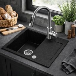 Ruvetti Signum 120 zlewozmywak granitowy 59x50 cm czarny 3001S_BC120_W