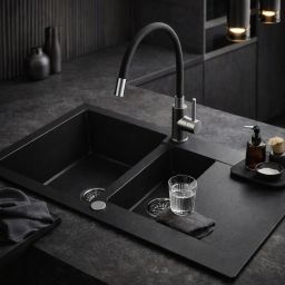 Ruvetti Signum zlewozmywak granitowy 79x49,5 cm czarny 3001S_BC1560_W