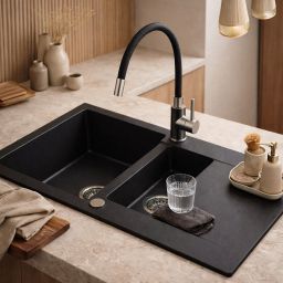 Ruvetti Signum zlewozmywak granitowy 79x49,5 cm czarny 3001S_BC1560_W