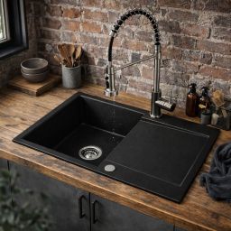Ruvetti Signum 160 zlewozmywak granitowy 79x50 cm czarny 3001S_BC160_W