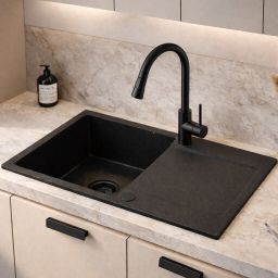 Ruvetti Signum 160 zlewozmywak granitowy 79x50 cm czarny 3001S_FB160_W