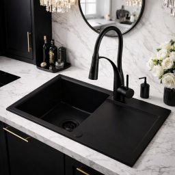 Ruvetti Signum 160 zlewozmywak granitowy 79x50 cm czarny 3001S_FB160_W