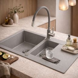 Ruvetti Signum zlewozmywak granitowy 79x49,5 cm szary 3001S_GR1560_W