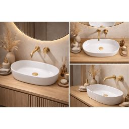 Ruvetti Ariela XL umywalka 60x34 cm owalna nablatowa biała DOL_ARXL6034