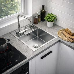 Ruvetti Larso zlewozmywak 50x40 cm stalowy z baterią stal/stal KSLARSO404050BS