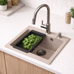 Ruvetti Frigo zlewozmywak 49x45 cm z baterią i akcesoriami beżowy/stal LP_3200-FR4945BE_W