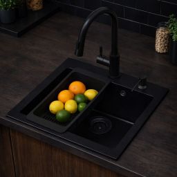 Ruvetti Frigo zlewozmywak 56x51 cm z baterią i akcesoriami czarny LP_3200_FR5651FB_W