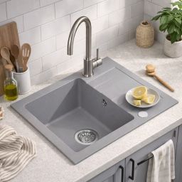 Ruvetti Minimini+ zlewozmywak 58x44 cm z baterią szary/stal LP_3200-MM58440GR_W