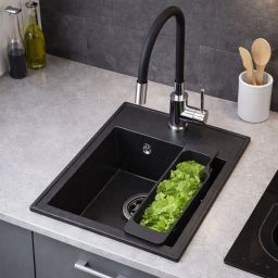 Ruvetti Natu Box zlewozmywak 50x40 cm z baterią i akcesoriami czarny/stal LP_3200-NB4050BC_W