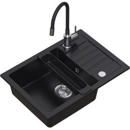 Ruvetti Natu Compact zlewozmywak 62x44 cm z baterią i akcesoriami czarny/stal LP_3200-NC6244BC_W