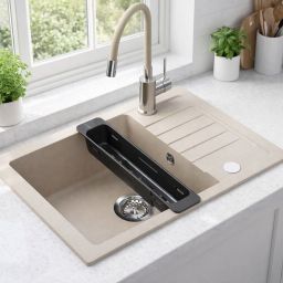 Ruvetti Natu Compact zlewozmywak 62x44 cm z baterią i akcesoriami beżowy/stal LP_3200-NC6244BE_W