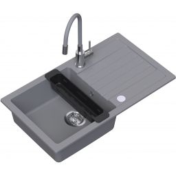 Ruvetti Natu Maxi zlewozmywak 77x44 cm z baterią i akcesoriami szary/stal LP_3200-NM7744GR_W