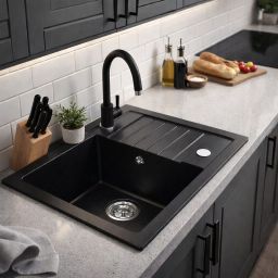 Ruvetti Tito Compact zlewozmywak 62x44 cm z baterią i akcesoriami czarny LP_3200-TC6244BC_W