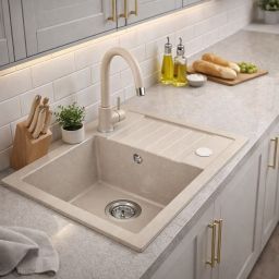 Ruvetti Tito Compact zlewozmywak 62x44 cm z baterią i akcesoriami beżowy LP_3200-TC6244BE_W