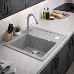 Ruvetti Tito Compact zlewozmywak 62x44 cm z baterią i akcesoriami szary LP_3200-TC6244GR_W