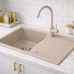 Ruvetti Tito Maxi zlewozmywak 77x44 cm z baterią i akcesoriami beżowy LP_3200-TM7744BE_W