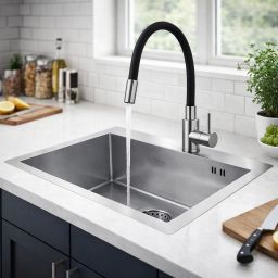 Ruvetti Look zlewozmywak 50x45 cm z baterią stal/czarny LPLOOK505200BSS