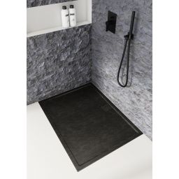 Schedpol Omega Black Stone brodzik 140x90 cm prostokątny Stonicryl struktura czarnego kamienia 3.0456/C/ST