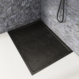 Schedpol Omega Black Stone brodzik 100x80 cm prostokątny Stonicryl struktura czarnego kamienia 3.0450/C/ST