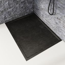 Schedpol Omega Black Stone brodzik 110x80 cm prostokątny Stonicryl struktura czarnego kamienia 3.0461/C/ST