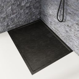 Schedpol Omega Black Stone brodzik 120x80 cm prostokątny Stonicryl struktura czarnego kamienia 3.0453/C/ST
