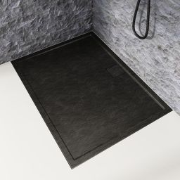 Schedpol Omega Black Stone brodzik 140x80 cm prostokątny Stonicryl struktura czarnego kamienia 3.0454/C/ST