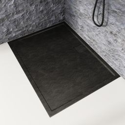 Schedpol Omega Black Stone brodzik 100x90 cm prostokątny Stonicryl struktura czarnego kamienia 3.0457/C/ST
