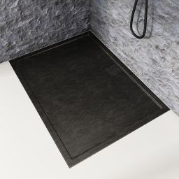 Schedpol Omega Black Stone brodzik 120x90 cm prostokątny Stonicryl struktura czarnego kamienia 3.0451/C/ST