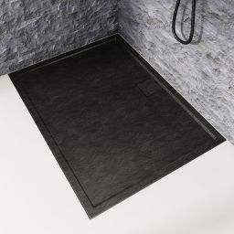 Schedpol Omega Black Stone brodzik 140x90 cm prostokątny Stonicryl struktura czarnego kamienia 3.0456/C/ST
