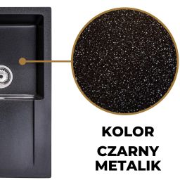 Sink Quality Magnesia Brocade zlewozmywak granitowy 76,5x44,8 cm czarny metalik MAG.B.1KDO.X