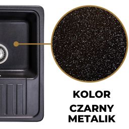Sink Quality Sapphire Brocade zlewozmywak granitowy 56,5x46 cm czarny metalik SAP.B.1KKO.X