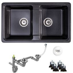 Sink Quality Sapphire Brocade zlewozmywak granitowy 79,5x46 cm czarny metalik SAP.B.2KBO.X