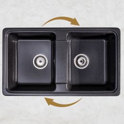 Sink Quality Sapphire Brocade zlewozmywak granitowy 79,5x46 cm czarny metalik SAP.B.2KBO.X