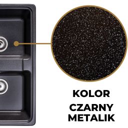 Sink Quality Sapphire Brocade zlewozmywak granitowy 79,5x46 cm czarny metalik SAP.B.2KBO.X