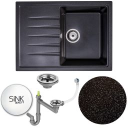 Sink Quality Titanite Brocade zlewozmywak granitowy 68x49,5 cm czarny metalik TIT.B.1KKO.X