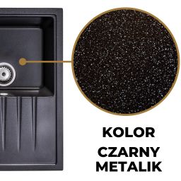 Sink Quality Titanite Brocade zlewozmywak granitowy 68x49,5 cm czarny metalik TIT.B.1KKO.X
