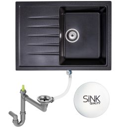 Sink Quality Titanite Brocade zlewozmywak granitowy 68x49,5 cm czarny metalik TIT.B.1KKO.X