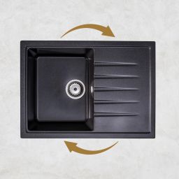 Sink Quality Titanite Brocade zlewozmywak granitowy 68x49,5 cm czarny metalik TIT.B.1KKO.X