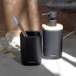 Sealskin Mind zestaw akcesoriów: dozownik do mydła i kubek na szczoteczki czarny/drewno 800062