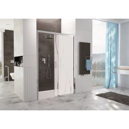 Sanplast Free Zone drzwi prysznicowe 110 cm rozsuwane prawe srebrny połysk/szkło ze wzorem 600-271-3140-38-231